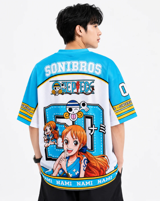 One Piece Nami Anime Oversized Jersey T-Shirt | Half Sleeve Graphic Tee