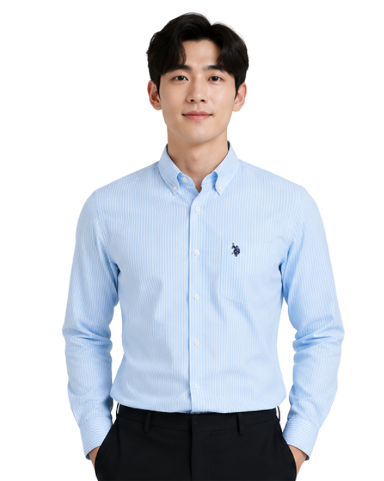 Men's Premium Sky Blue Pinstripe Oxford Cotton Formal Shirt | Slim Fit | Full Sleeve | Classic Office & Casual Wear