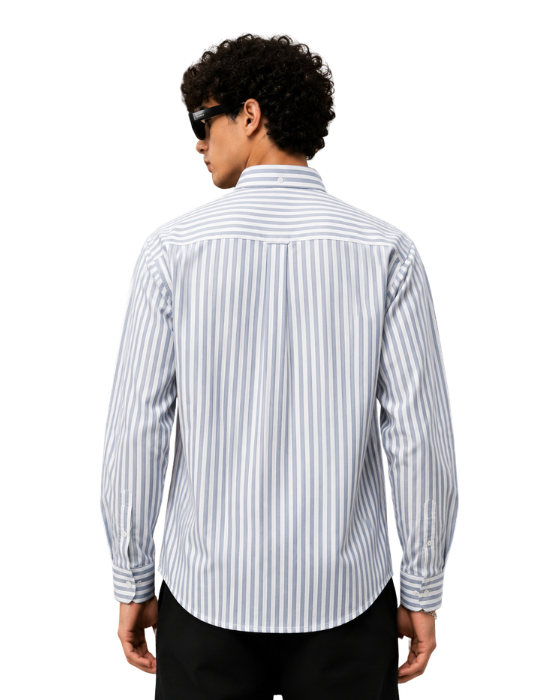 Men's Premium Blue & White Striped Oxford Cotton Shirt | Slim Fit Casual Formal Shirt