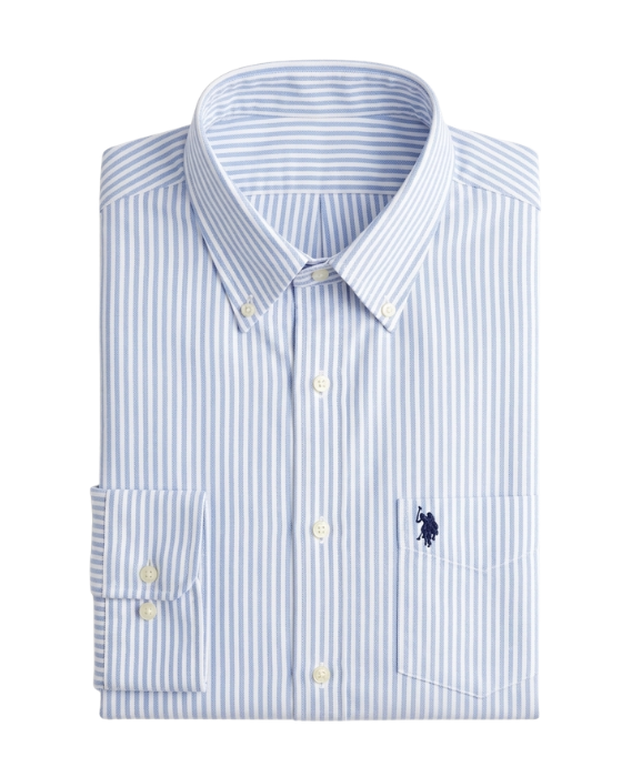 Men's Light Blue Vertical Striped Oxford Cotton Dress Shirt