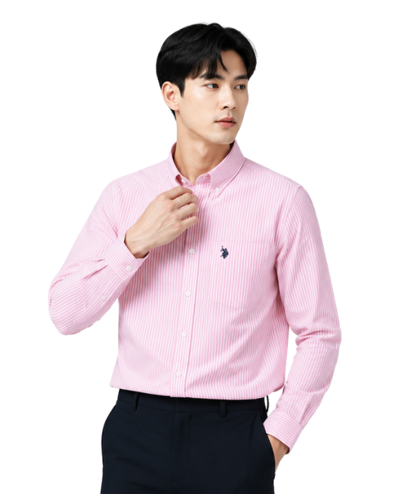 Men's Premium Pink Pinstripe Oxford Cotton Formal Shirt | Slim Fit | Full Sleeve | Business & Casual Wear