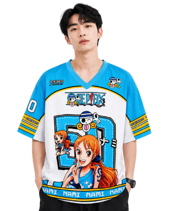 One Piece Nami Anime Oversized Jersey T-Shirt | Half Sleeve Graphic Tee