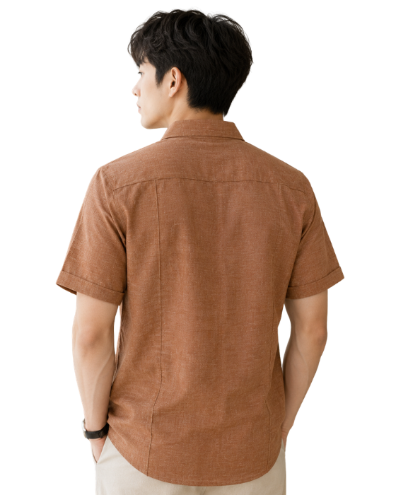 Men's Textured Cuban Collar Short Sleeve Casual Shirt – Premium Cotton Blend Summer Button-Up | Brown