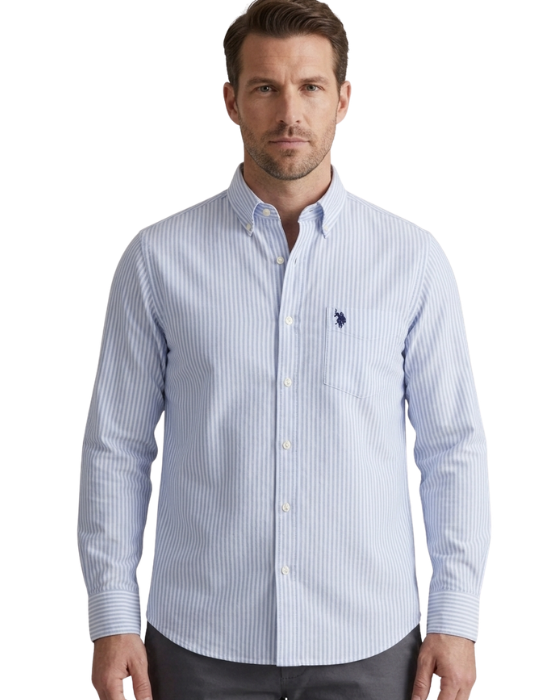Men's Light Blue Vertical Striped Oxford Cotton Dress Shirt