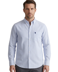 Men's Light Blue Vertical Striped Oxford Cotton Dress Shirt