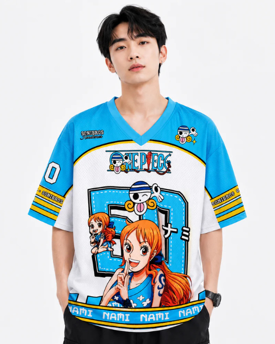 One Piece Nami Anime Oversized Jersey T-Shirt | Half Sleeve Graphic Tee
