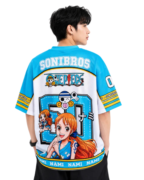 One Piece Nami Anime Oversized Jersey T-Shirt | Half Sleeve Graphic Tee