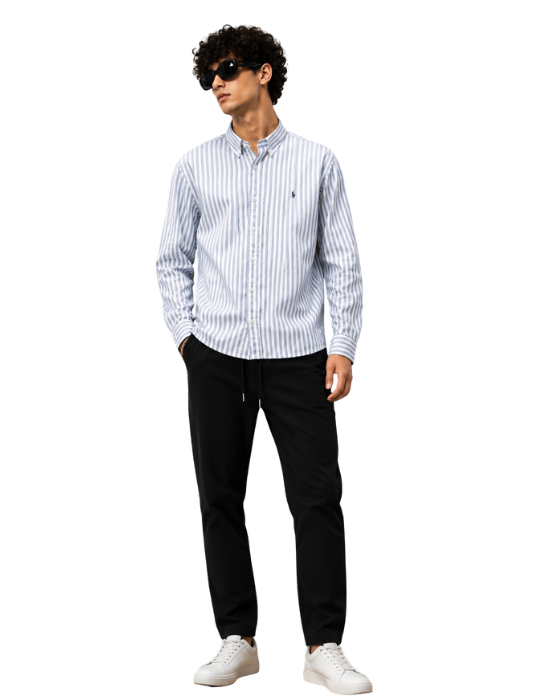 Men's Premium Blue & White Striped Oxford Cotton Shirt | Slim Fit Casual Formal Shirt