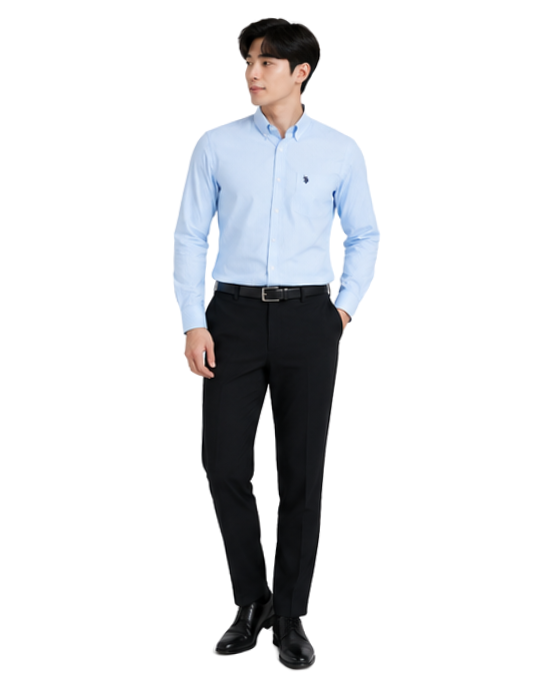 Men's Premium Sky Blue Pinstripe Oxford Cotton Formal Shirt | Slim Fit | Full Sleeve | Classic Office & Casual Wear