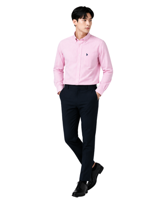 Men's Premium Pink Pinstripe Oxford Cotton Formal Shirt | Slim Fit | Full Sleeve | Business & Casual Wear