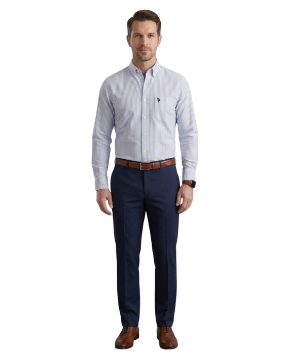 Men's Light Blue Vertical Striped Oxford Cotton Dress Shirt