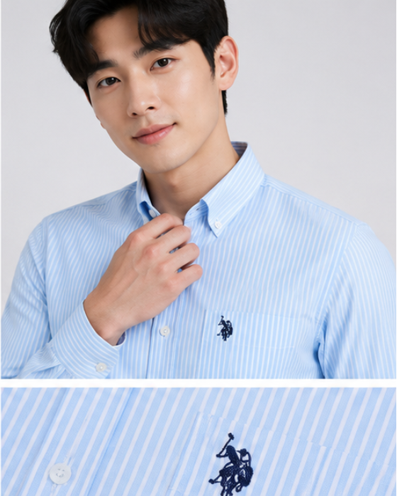 Men's Premium Sky Blue Pinstripe Oxford Cotton Formal Shirt | Slim Fit | Full Sleeve | Classic Office & Casual Wear