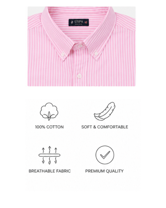 Men's Premium Pink Pinstripe Oxford Cotton Formal Shirt | Slim Fit | Full Sleeve | Business & Casual Wear