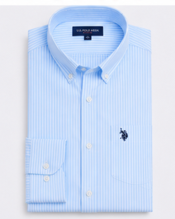 Men's Premium Sky Blue Pinstripe Oxford Cotton Formal Shirt | Slim Fit | Full Sleeve | Classic Office & Casual Wear