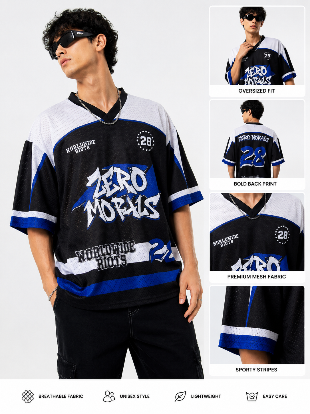 Zero Moris Oversized Streetwear Jersey T-Shirt | Unisex Graphic Mesh Tee